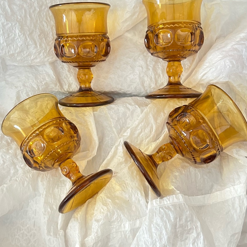 Indiana Glass Kings Crown Amber thumbprint Goblets